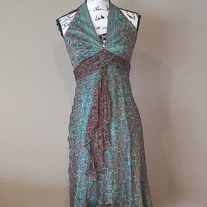 LAUNDRY by Shelli Segal Chiffon and Silk V-neck Halter Hi-Low Dress Size 6